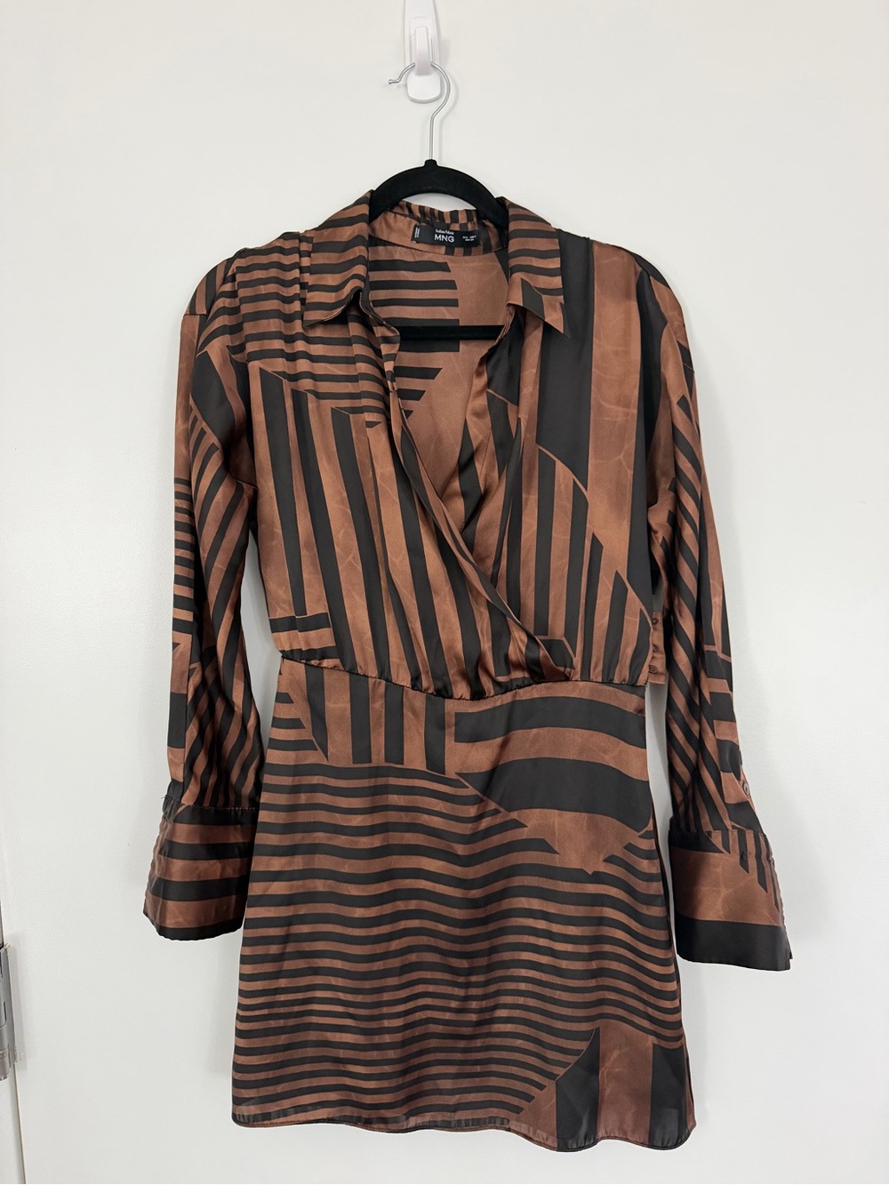 Mango Brown and Black Striped Wrap-Style Mini Dress